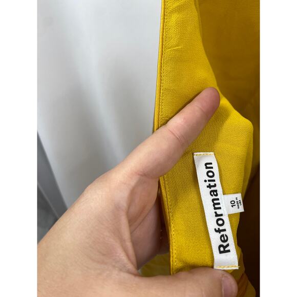 Reformation 100% Silk Mustard Yellow Halter Neck Cut Out Nerida Maxi Dress Gown - Picture 8 of 11